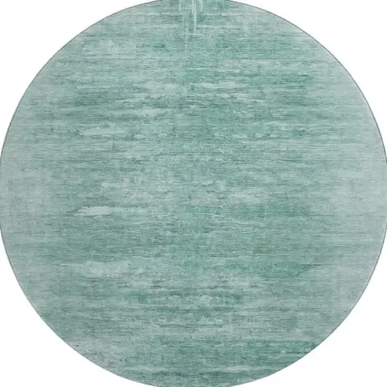 8' Aqua And Teal Abstract Washable Round Rug With UV Protection Photo 4