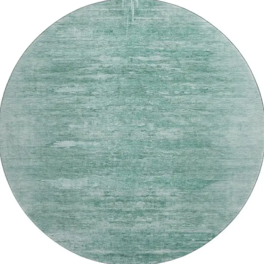 8' Aqua And Teal Abstract Washable Round Rug With UV Protection Photo 4