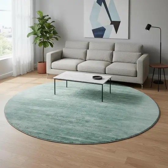 8' Aqua And Teal Abstract Washable Round Rug With UV Protection Photo 2