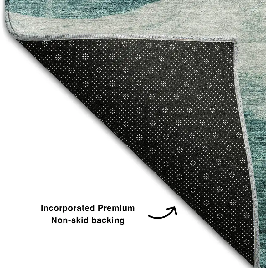 8' Aqua And Teal Abstract Washable Round Rug With UV Protection Photo 5