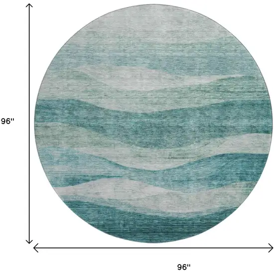 8' Aqua And Teal Abstract Washable Round Rug With UV Protection Photo 9