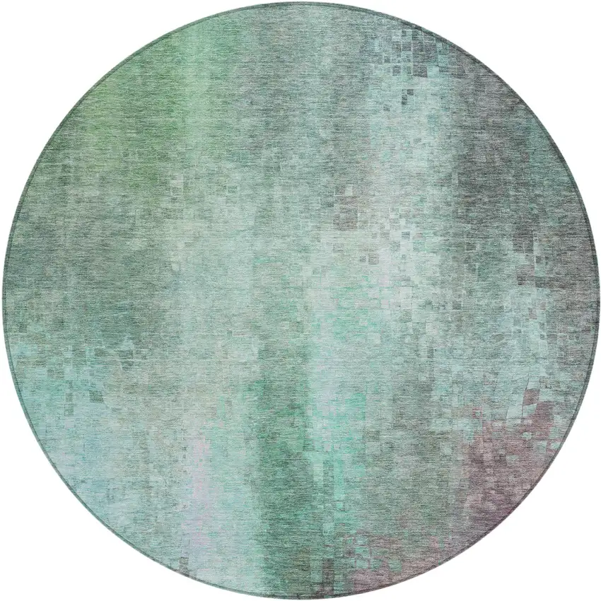 8' Aqua And Teal Blue Round Abstract Washable Indoor Outdoor Area Rug Photo 2