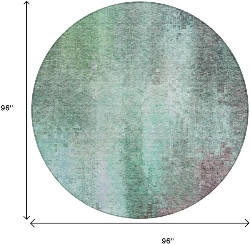 8' Aqua And Teal Blue Round Abstract Washable Indoor Outdoor Area Rug Photo 3