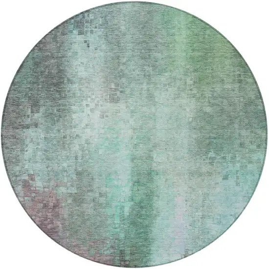 8' Aqua And Teal Blue Round Abstract Washable Indoor Outdoor Area Rug Photo 5