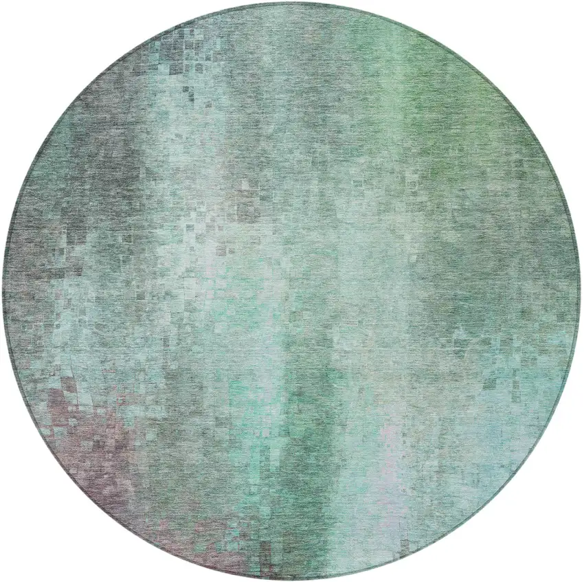 8' Aqua And Teal Blue Round Abstract Washable Indoor Outdoor Area Rug Photo 5