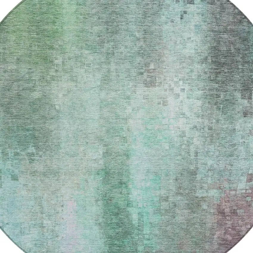 8' Aqua And Teal Blue Round Abstract Washable Indoor Outdoor Area Rug Photo 7