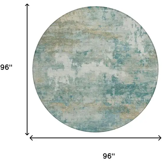 8' Aqua And Teal Blue Round Abstract Washable Indoor Outdoor Area Rug Photo 5