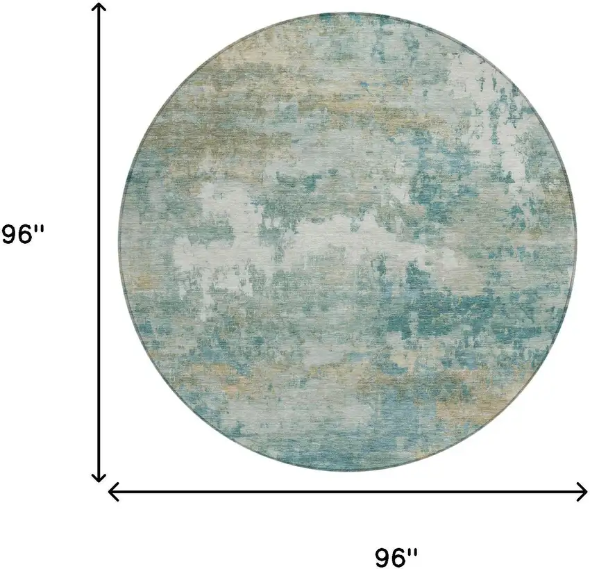 8' Aqua And Teal Blue Round Abstract Washable Indoor Outdoor Area Rug Photo 5