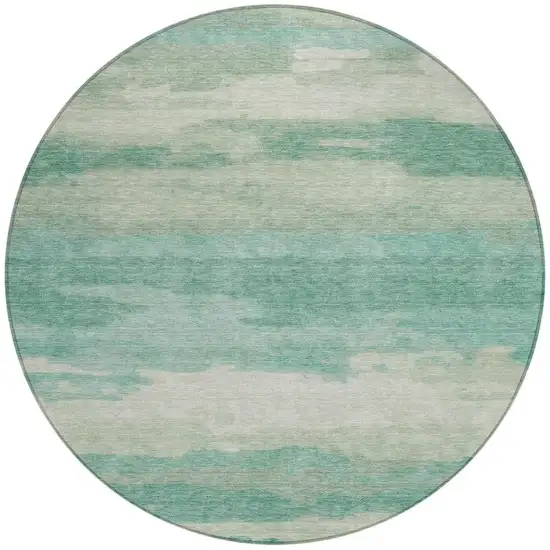 8' Aqua And Teal Blue Round Abstract Washable Indoor Outdoor Area Rug Photo 1
