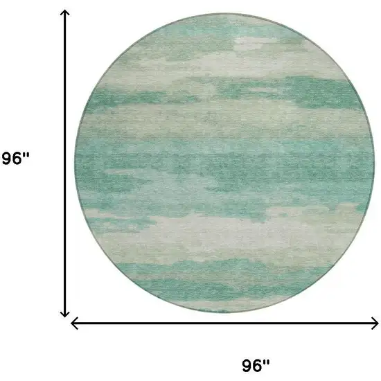 8' Aqua And Teal Blue Round Abstract Washable Indoor Outdoor Area Rug Photo 6