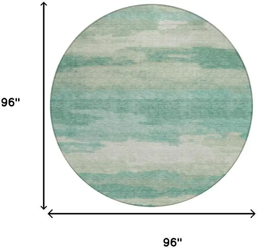8' Aqua And Teal Blue Round Abstract Washable Indoor Outdoor Area Rug Photo 6