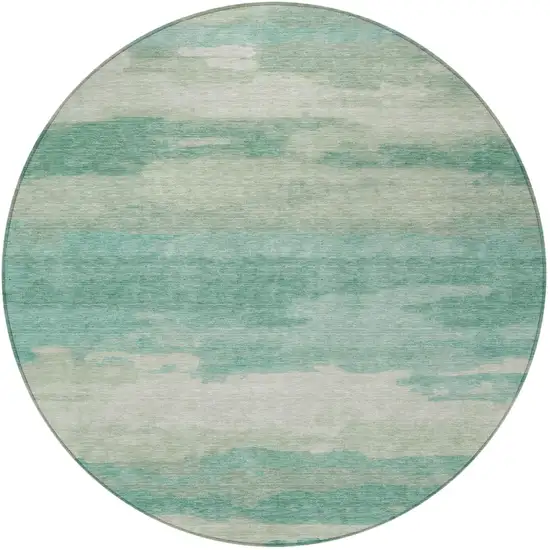 8' Aqua And Teal Blue Round Abstract Washable Indoor Outdoor Area Rug Photo 3