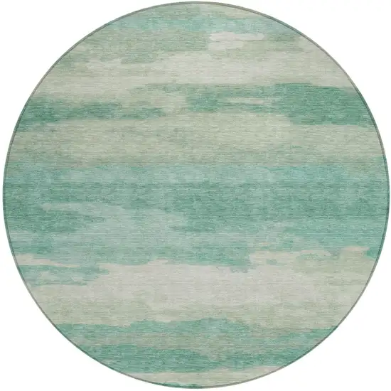 8' Aqua And Teal Blue Round Abstract Washable Indoor Outdoor Area Rug Photo 2