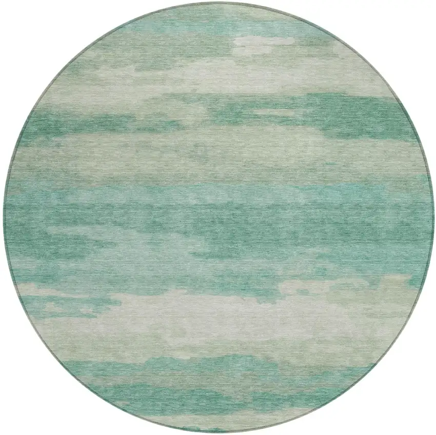 8' Aqua And Teal Blue Round Abstract Washable Indoor Outdoor Area Rug Photo 2