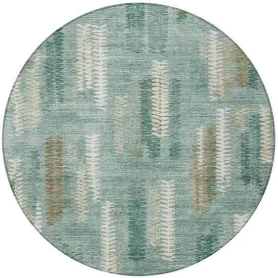 8' Aqua And Teal Blue Round Abstract Washable Indoor Outdoor Area Rug Photo 3
