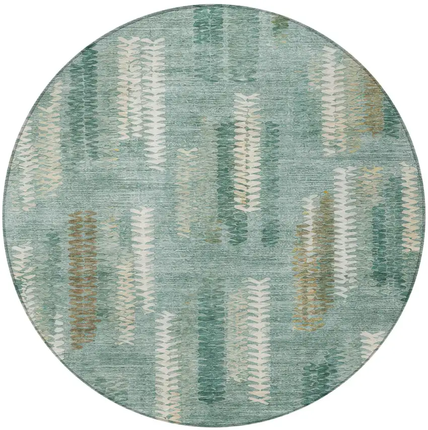 8' Aqua And Teal Blue Round Abstract Washable Indoor Outdoor Area Rug Photo 3