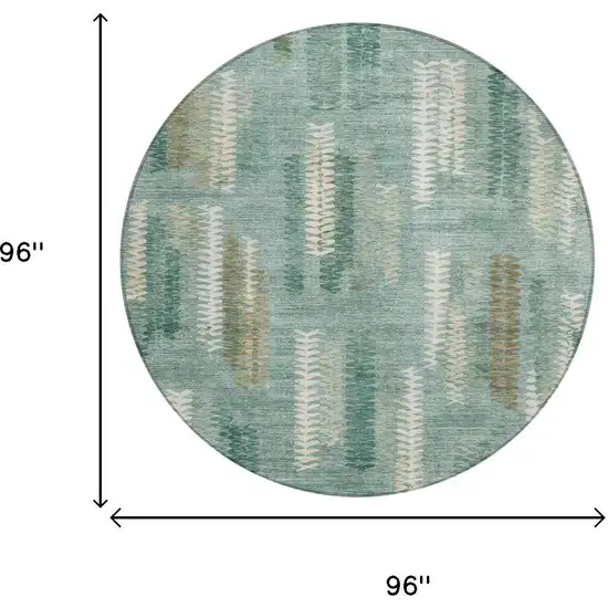 8' Aqua And Teal Blue Round Abstract Washable Indoor Outdoor Area Rug Photo 6