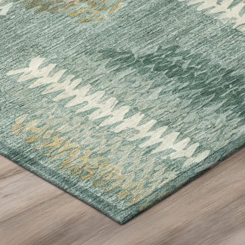8' Aqua And Teal Blue Round Abstract Washable Indoor Outdoor Area Rug Photo 4