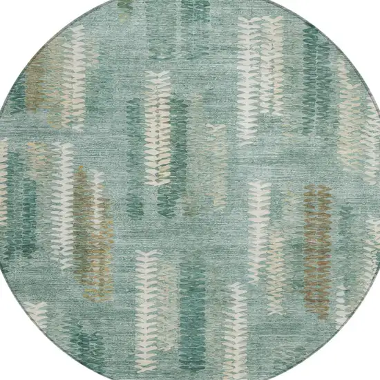 8' Aqua And Teal Blue Round Abstract Washable Indoor Outdoor Area Rug Photo 1