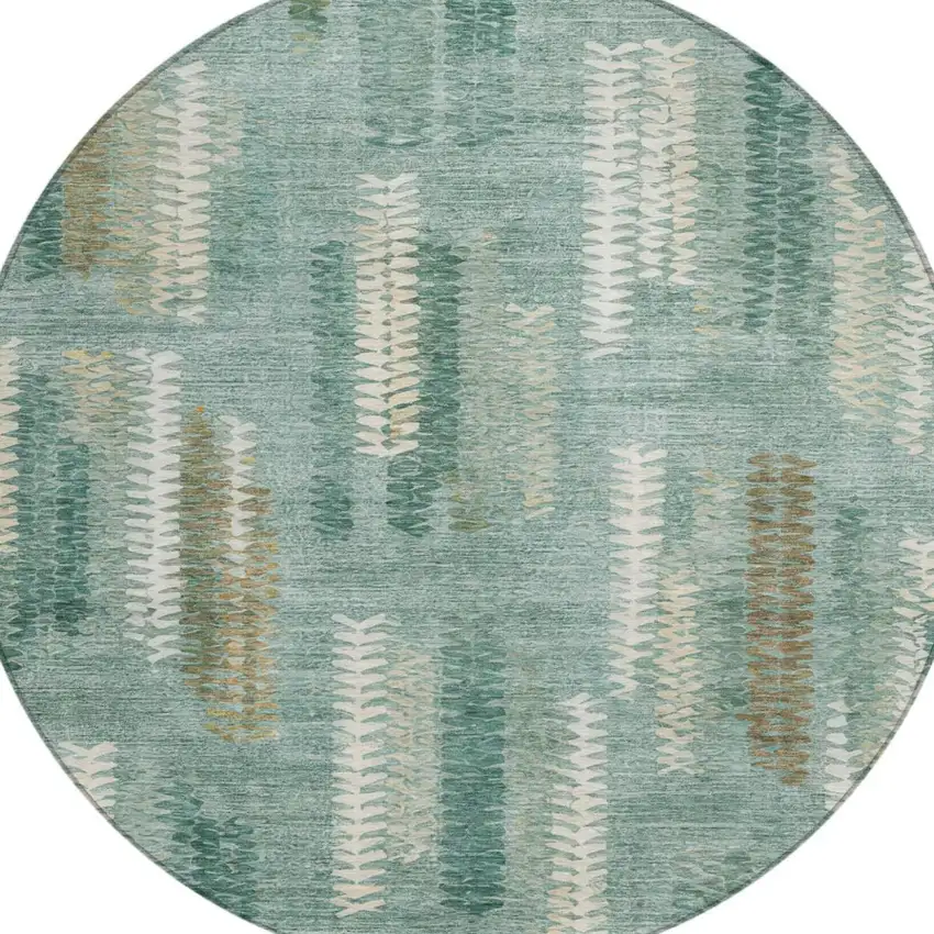 8' Aqua And Teal Blue Round Abstract Washable Indoor Outdoor Area Rug Photo 1