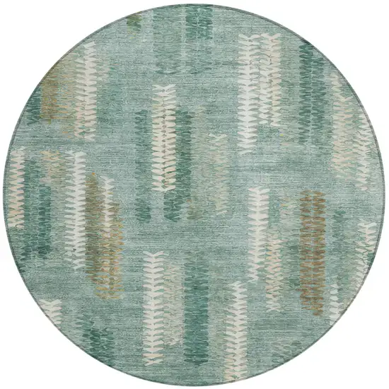 8' Aqua And Teal Blue Round Abstract Washable Indoor Outdoor Area Rug Photo 2