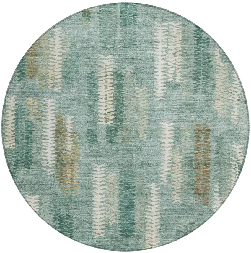 8' Aqua And Teal Blue Round Abstract Washable Indoor Outdoor Area Rug Photo 2