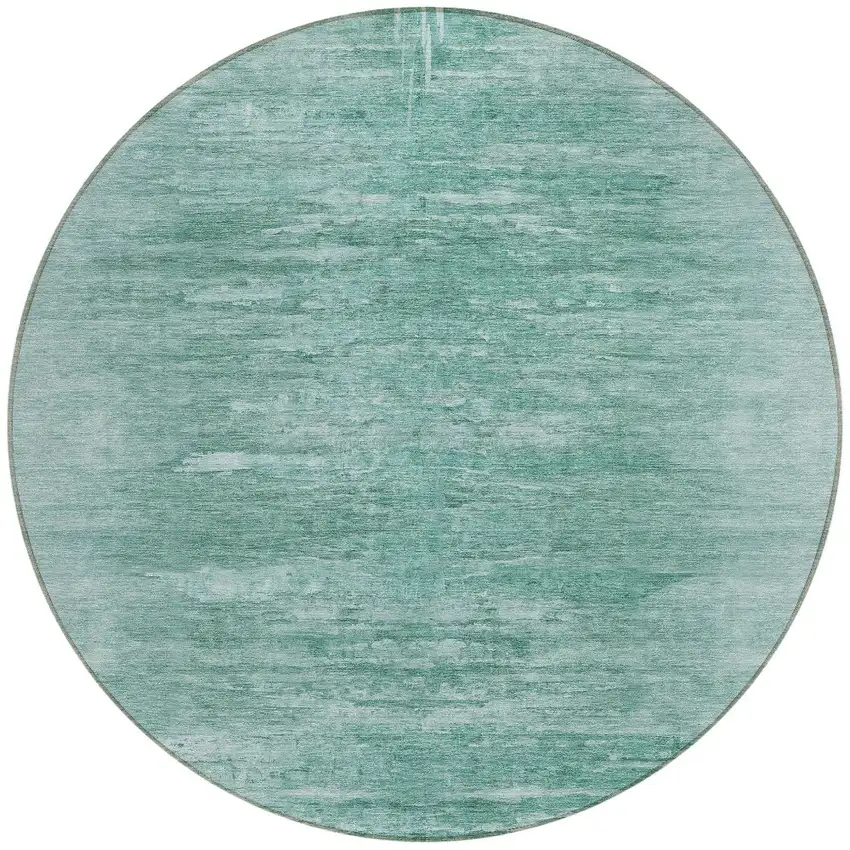 8' Aqua And Teal Blue Round Abstract Washable Indoor Outdoor Area Rug Photo 5