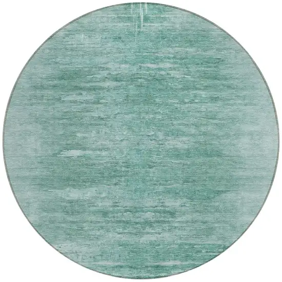 8' Aqua And Teal Blue Round Abstract Washable Indoor Outdoor Area Rug Photo 5