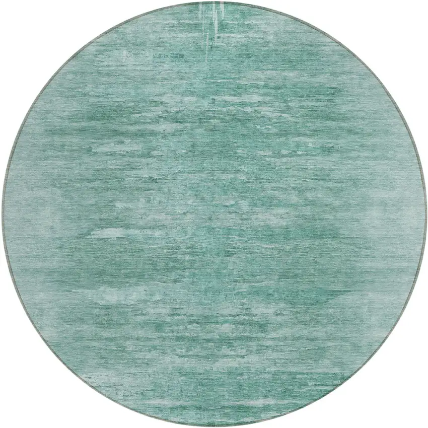 8' Aqua And Teal Blue Round Abstract Washable Indoor Outdoor Area Rug Photo 2