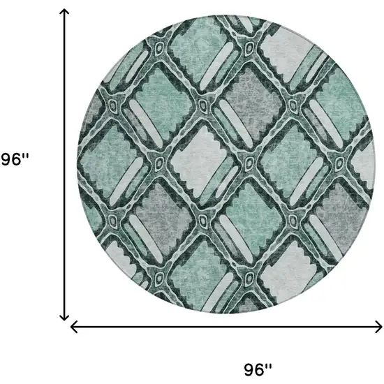 8' Aqua And Teal Blue Round Geometric Washable Indoor Outdoor Area Rug Photo 5