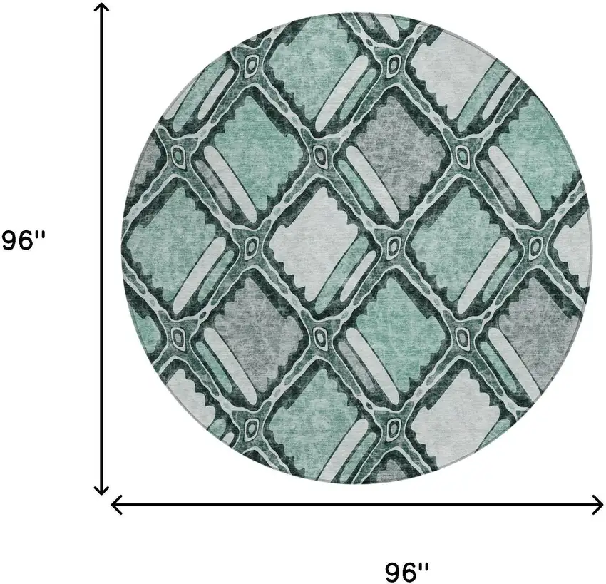 8' Aqua And Teal Blue Round Geometric Washable Indoor Outdoor Area Rug Photo 5