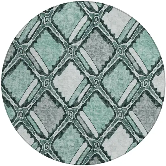 8' Aqua And Teal Blue Round Geometric Washable Indoor Outdoor Area Rug Photo 2