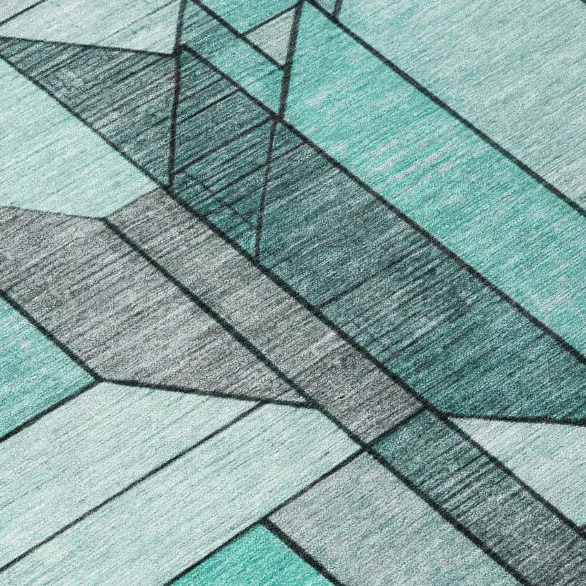 8' Aqua And Teal Blue Round Geometric Washable Indoor Outdoor Area Rug Photo 6