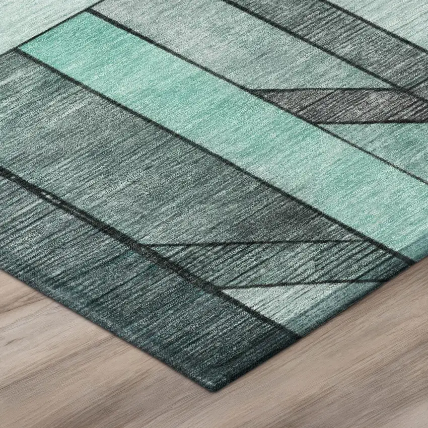8' Aqua And Teal Blue Round Geometric Washable Indoor Outdoor Area Rug Photo 5