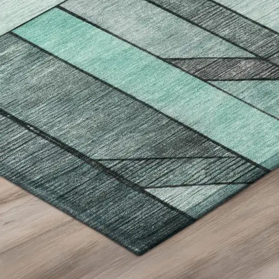 8' Aqua And Teal Blue Round Geometric Washable Indoor Outdoor Area Rug Photo 5
