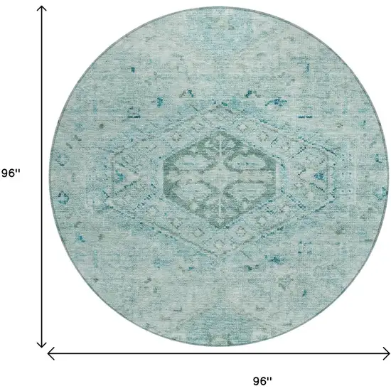8' Aqua And Teal Blue Round Medallion Washable Indoor Outdoor Area Rug Photo 3