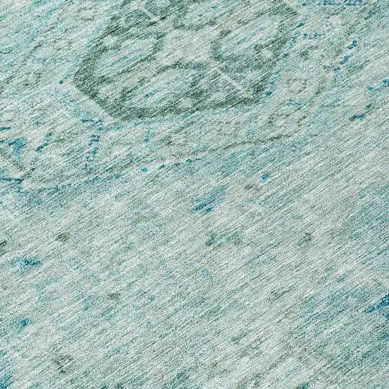 8' Aqua And Teal Blue Round Medallion Washable Indoor Outdoor Area Rug Photo 9