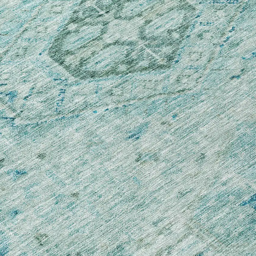 8' Aqua And Teal Blue Round Medallion Washable Indoor Outdoor Area Rug Photo 9