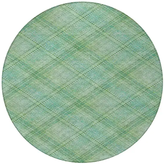 8' Aqua And Teal Blue Round Plaid Washable Indoor Outdoor Area Rug Photo 3
