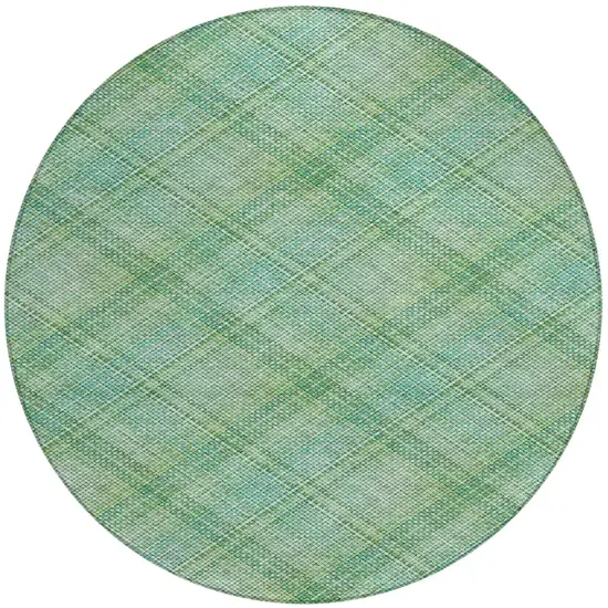 8' Aqua And Teal Blue Round Plaid Washable Indoor Outdoor Area Rug Photo 2