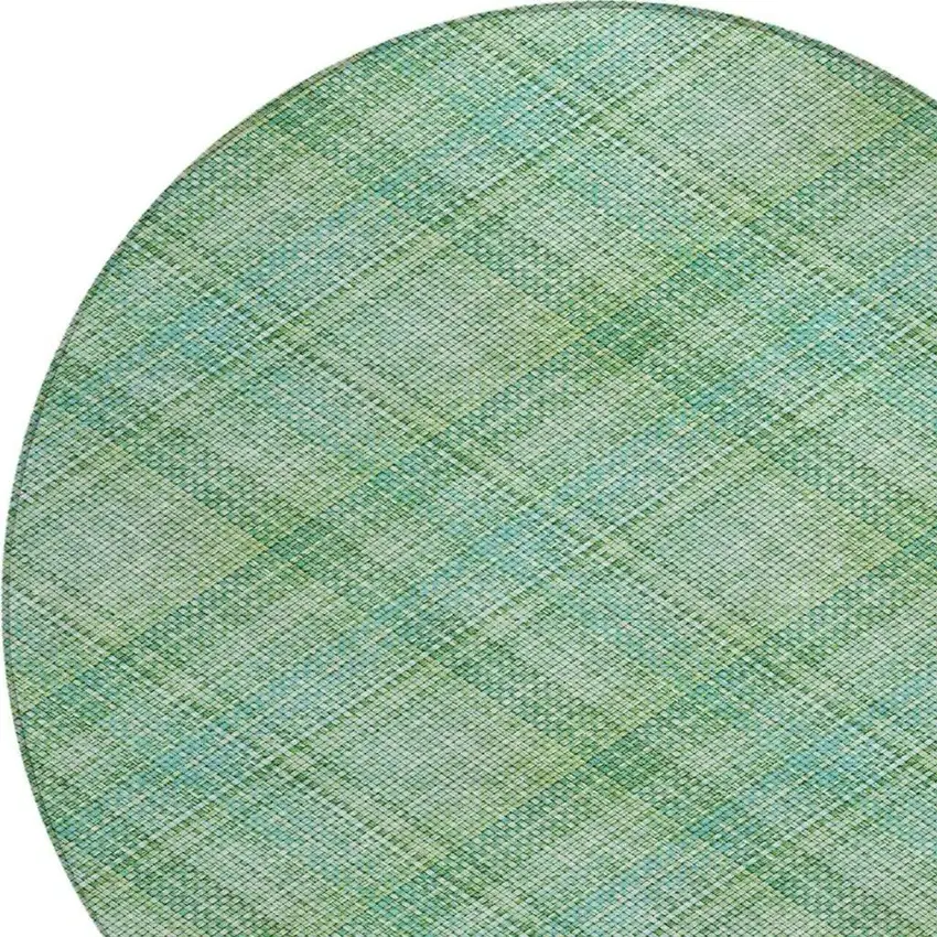 8' Aqua And Teal Blue Round Plaid Washable Indoor Outdoor Area Rug Photo 5