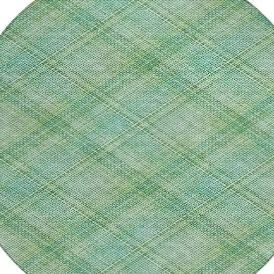 8' Aqua And Teal Blue Round Plaid Washable Indoor Outdoor Area Rug Photo 9