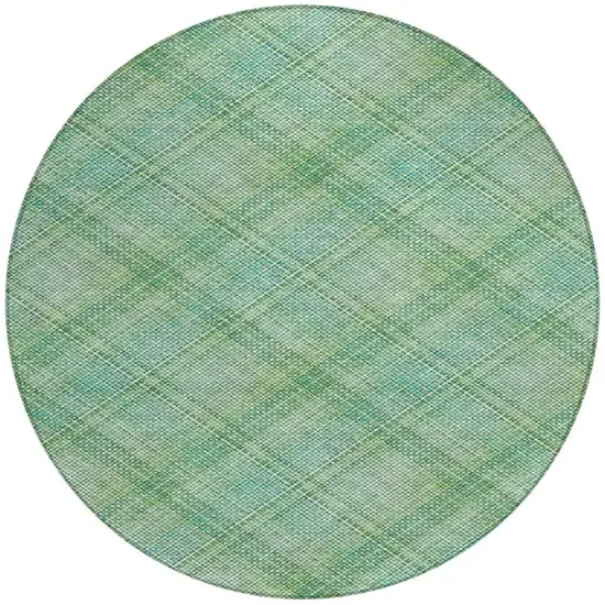 8' Aqua And Teal Blue Round Plaid Washable Indoor Outdoor Area Rug Photo 1