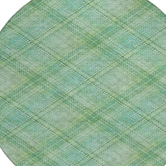 8' Aqua And Teal Blue Round Plaid Washable Indoor Outdoor Area Rug Photo 7
