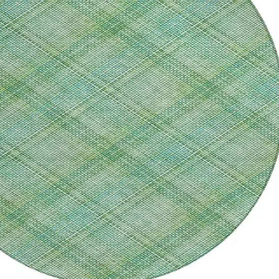 8' Aqua And Teal Blue Round Plaid Washable Indoor Outdoor Area Rug Photo 4
