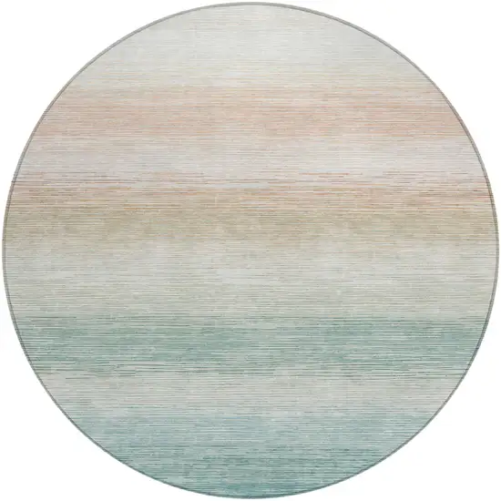8' Aqua And Teal Blue Round Striped Washable Indoor Outdoor Area Rug Photo 1