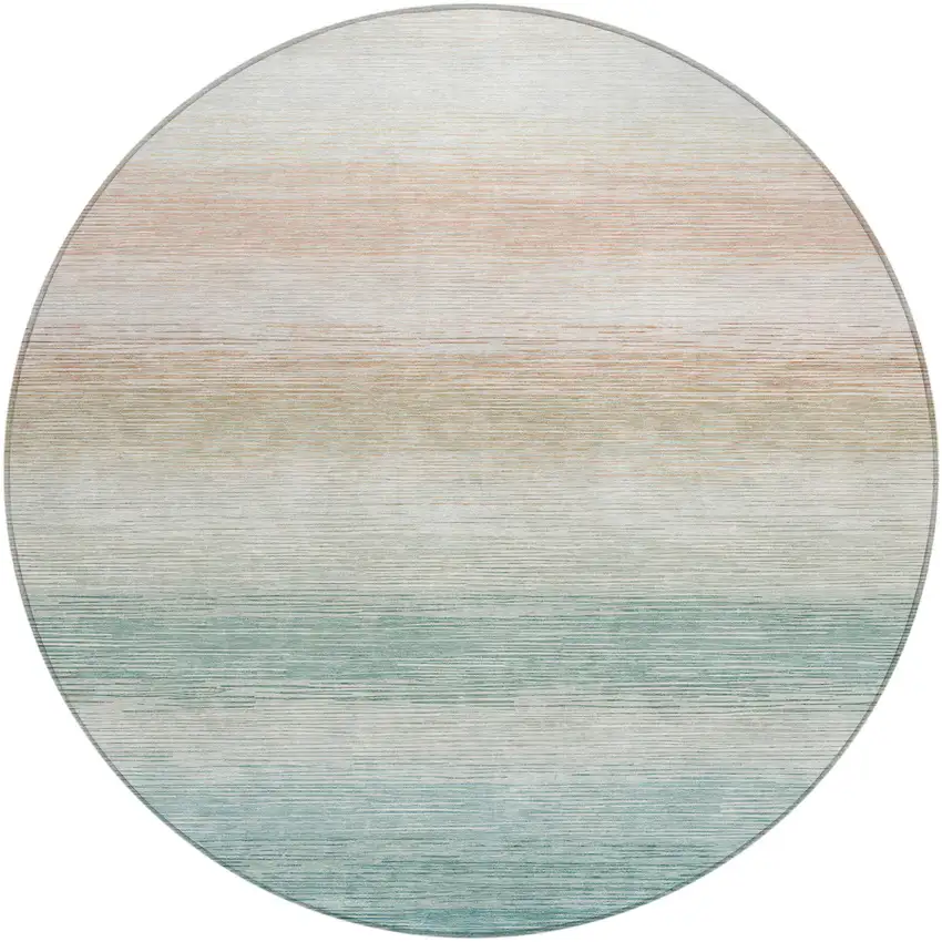 8' Aqua And Teal Blue Round Striped Washable Indoor Outdoor Area Rug Photo 1