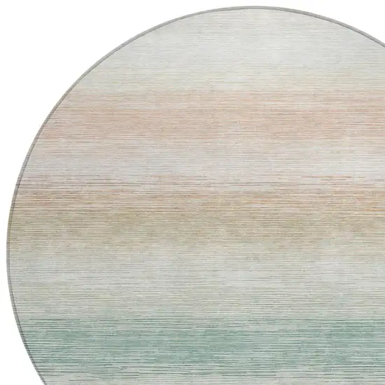 8' Aqua And Teal Blue Round Striped Washable Indoor Outdoor Area Rug Photo 2