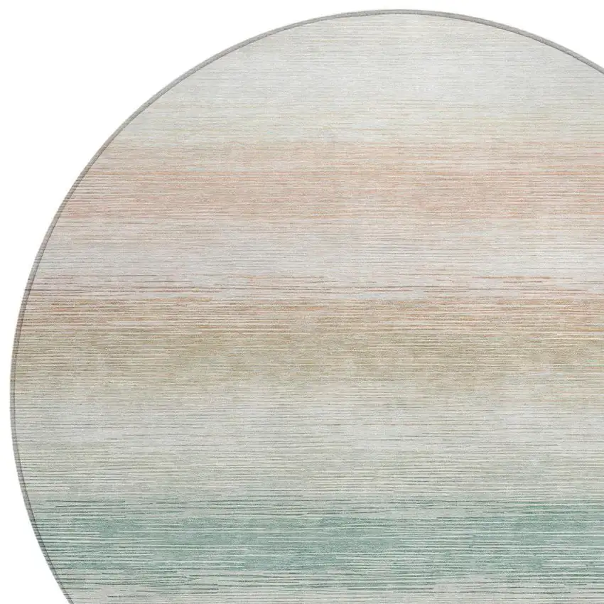 8' Aqua And Teal Blue Round Striped Washable Indoor Outdoor Area Rug Photo 2