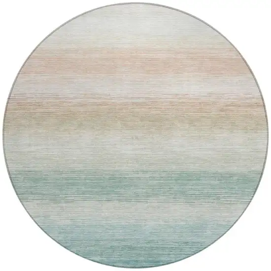 8' Aqua And Teal Blue Round Striped Washable Indoor Outdoor Area Rug Photo 3